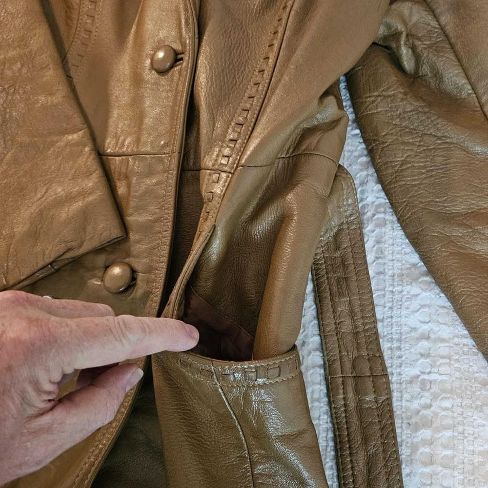 Vintage Neiman Marcus Leather Trench Coat Womens Medium Brown Belted‎ Lined - Picture 14 of 14
